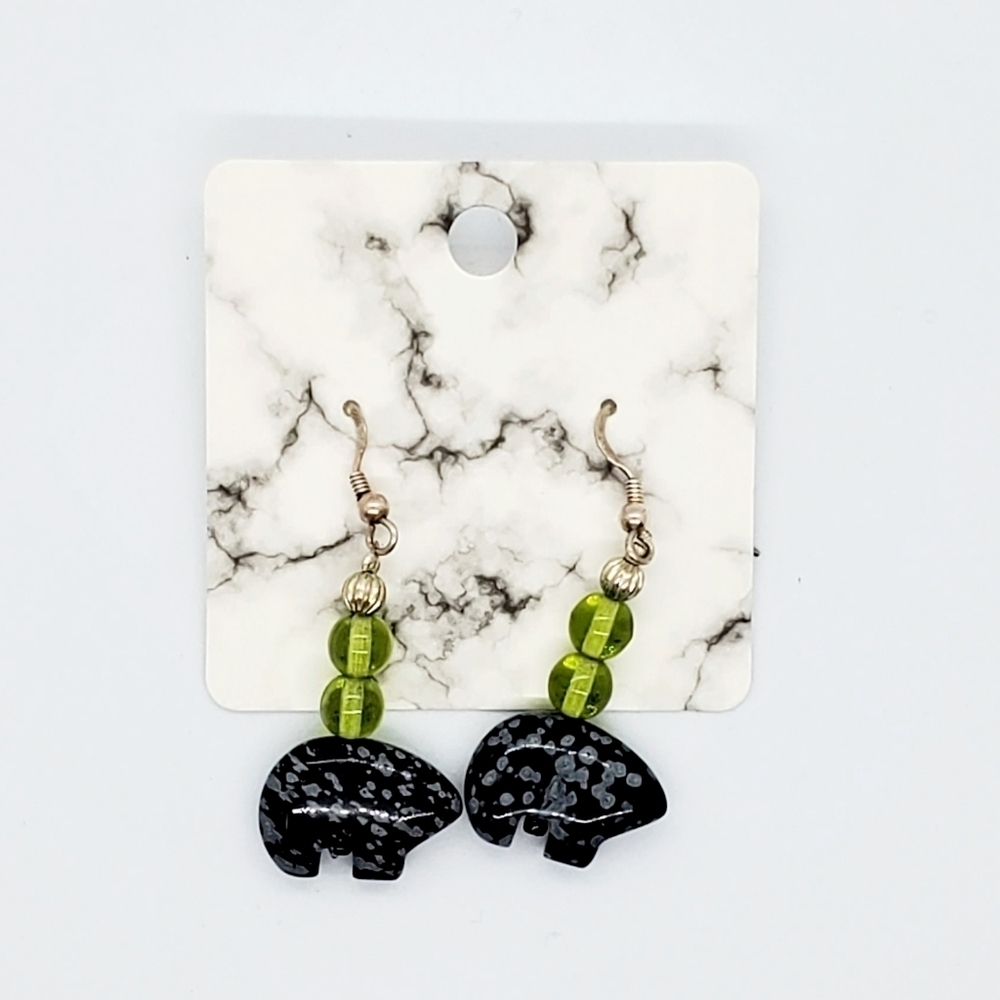Handmade Cute Stone Bear Dangle Fish Hook Earrings